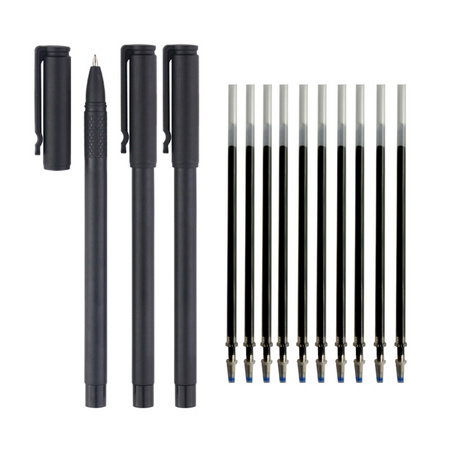 九代 JD-028 磨砂杆黑色中性笔 0.5mm 3支装 +10支黑色替芯