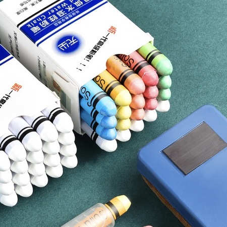 正彩 水溶性无尘粉笔*12支 赠黑板擦+粉笔套