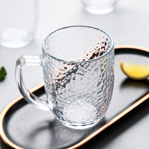 行宁福 锤目纹带把玻璃杯 马克杯 310ml*2个