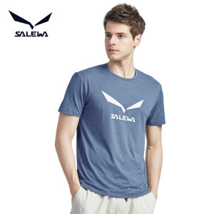 德国 沙乐华 涤氨速干吸湿面料 男女弹力跑步T恤 胸前鹰标Logo