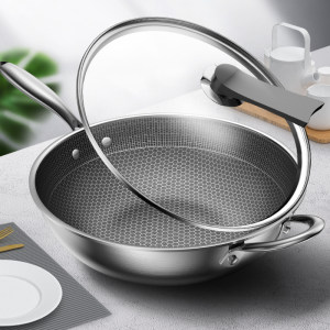 艺壶斋 蜂窝晶纹304不锈钢不粘锅 32cm 少油烟