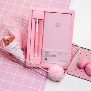 kinbor KMQ25063 手账本套装（周计划本+3色圆珠笔+索引纸）凤仙粉 *5件 +凑单品