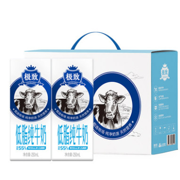88VIP：三元 极致低脂纯牛奶 250ml*12盒/箱 *4件