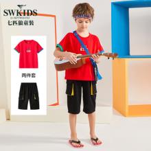 七匹狼童装 2020夏季新款小孩两件套t恤短裤 