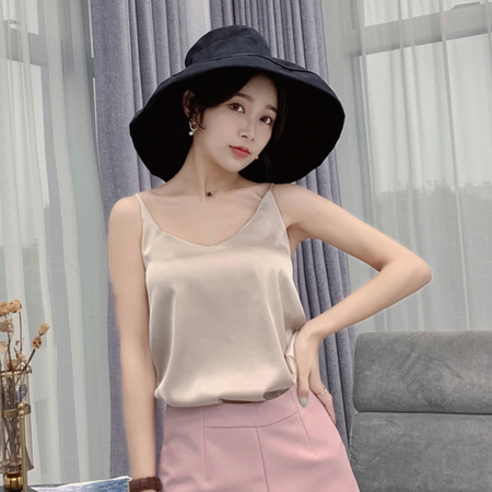 欧朵妮 女士V领丝绸缎面吊带背心