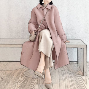 秋冬新款 女优雅赫本风中长款毛呢大衣