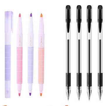 得力荧光笔1支+非得力中性笔4支