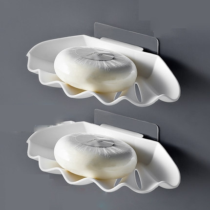 景趣 免打孔肥皂盒 灰/白贝壳造型 2只装