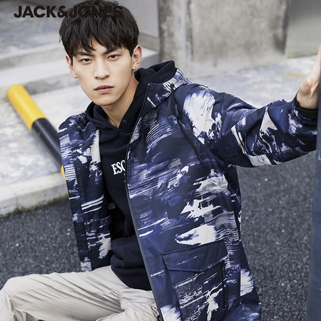 JACK JONES 杰克琼斯 219321513 抽象印花连帽风衣