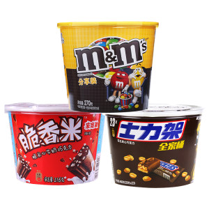 德芙/士力架/mm豆/脆香米 零食组合 380g*3桶