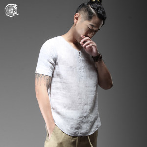 GUOGIEE/古玑 中国风 100%亚麻T恤