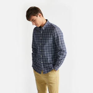 本米 男全棉磨毛格纹衬衫