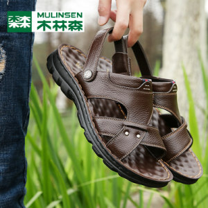 木林森 头层牛皮 软底凉鞋