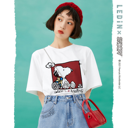 LEDIN 乐町 × 史努比联名款 CWDAB2123 女士宽松T恤