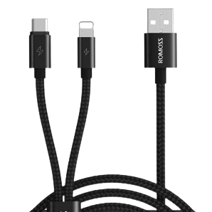 ROMOSS 罗马仕 type-c/苹果 一拖二数据线 1.5m