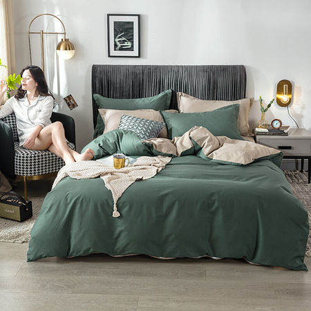 Krupp Corp 克努帛 40支长绒棉四件套 果绿+卡其 床单款 1.8m