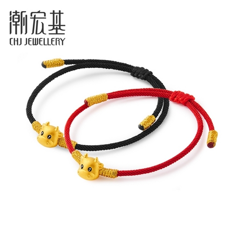 CHJ JEWELLERY 潮宏基 123456 潮吉小福牛转运珠红手绳