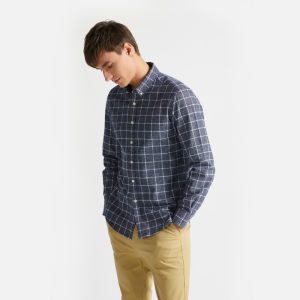 本米 男全棉磨毛格纹衬衫