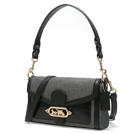 COACH 蔻驰 Jade系列 1938 IMBLK 女士帆布配皮手提小方包
