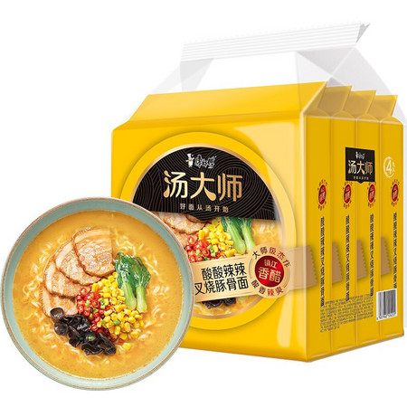 PLUS会员：康师傅 方便面汤大师酸酸辣辣豚骨 120g*4袋